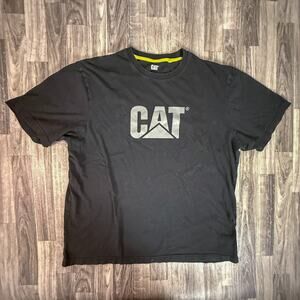 CAT Caterpillar Logo Black Short Sleeve Cotton T Shirt Mens XL Workwear Tee